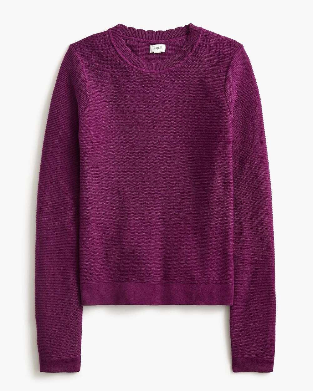J.Crew Scalloped crewneck sweater Pullover Cotton Blend Long Sleeve Iris M NWT